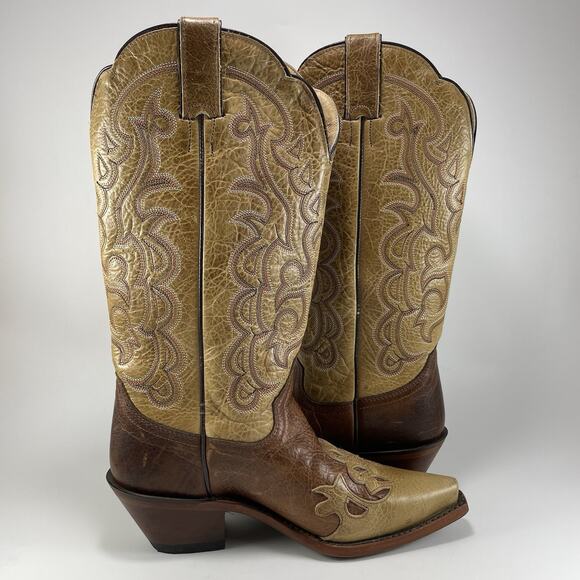 Justin Cowboy Damiana Boots L4337 Leather Snip Toe Size 6.5 B Tan Brown 2 Tone - Picture 10 of 10
